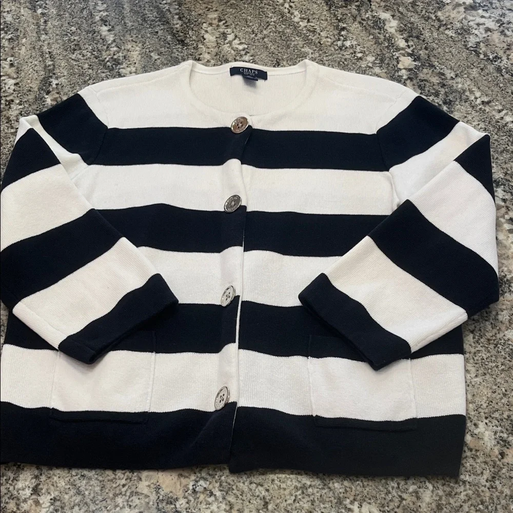 #280 Chaps Black and White Striped Sweater, NWOT - Picture 1 of 7